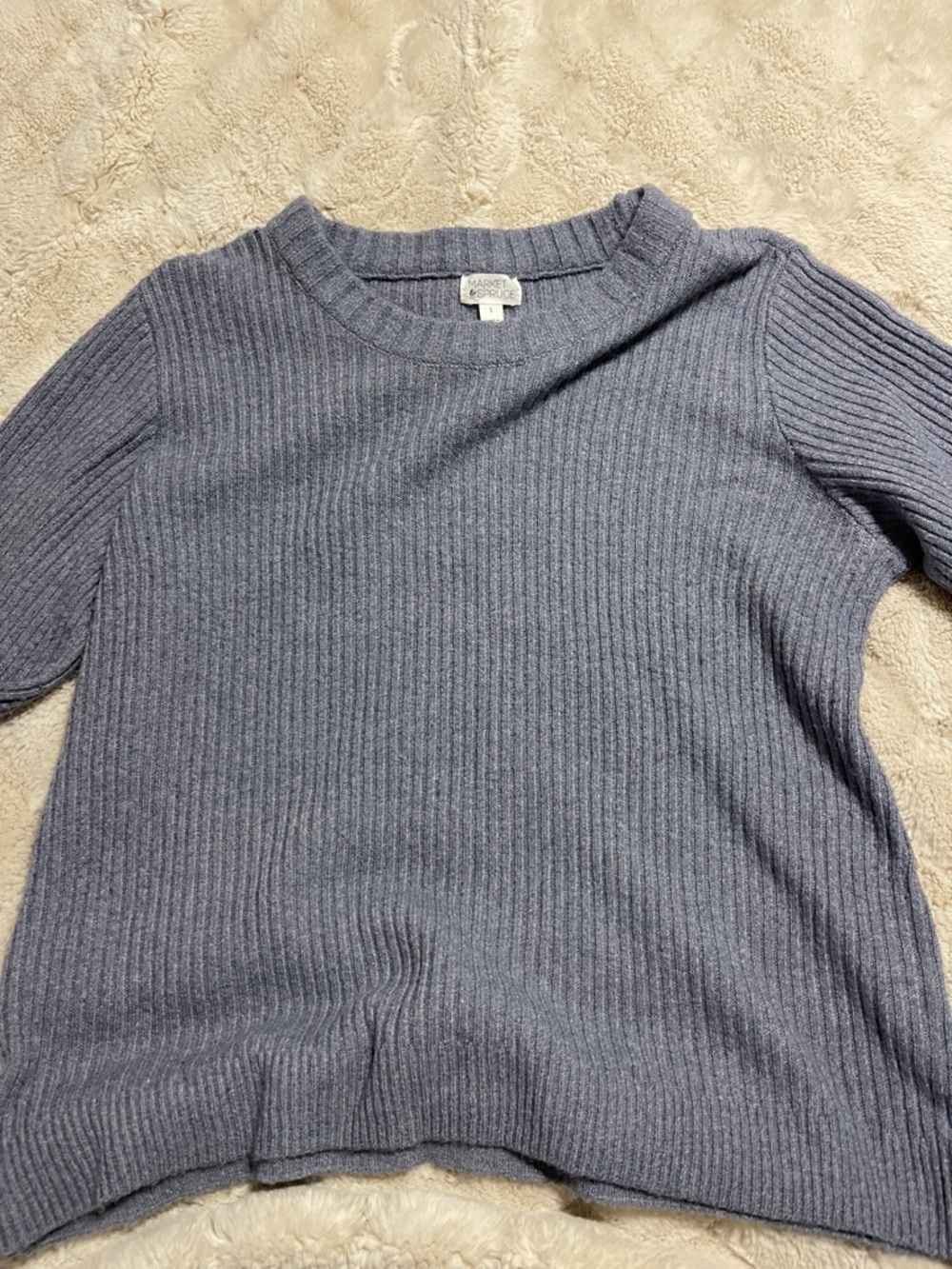 Market & Spruce Ribbed Crewneck Sweater - Dusty Blue